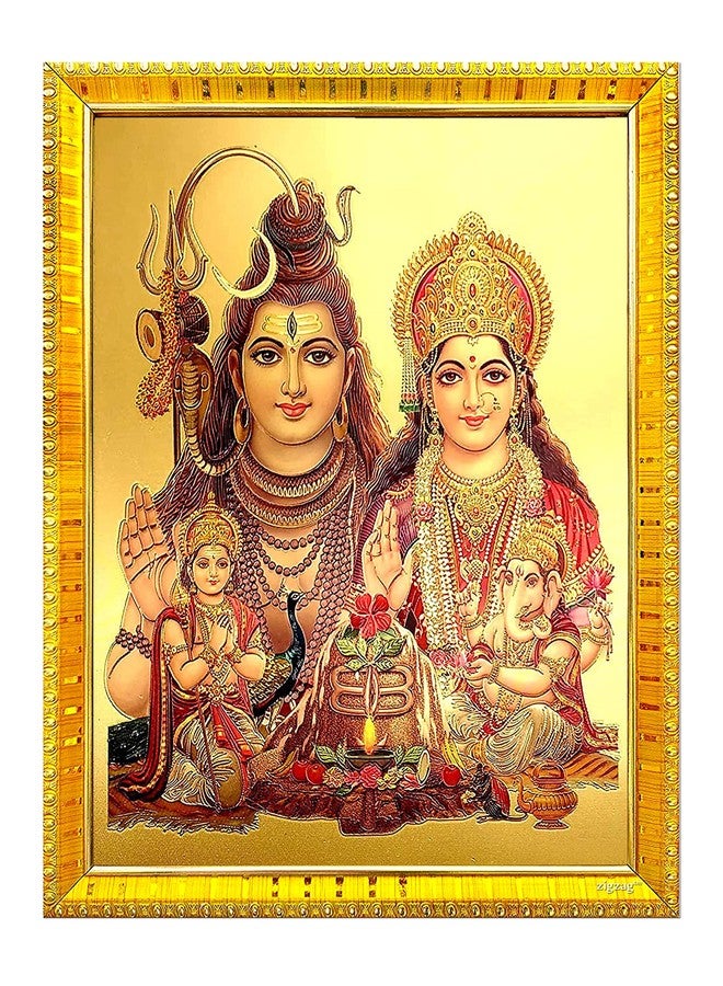 ZIG-ZAG zig zag Goddess God Shankar Family Shiva Parvati Photo Frame For Wall / Table / Pooja Room ( 7x9 inches, Acrylic Glass) Golden - Image 1
